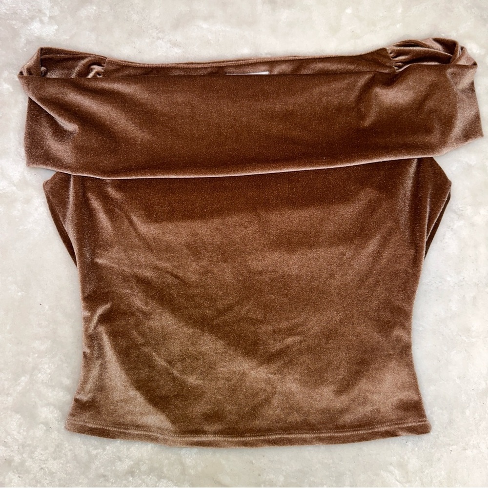 Reformation Brown Cello Knit Velvet Off the Shoulder Top Size Small - Picture 4 of 12